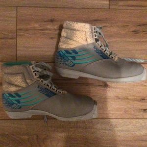 Salomon Ski Boots Womens 40 Gray Blue 311 Cross Country Mid Lace Up Leather